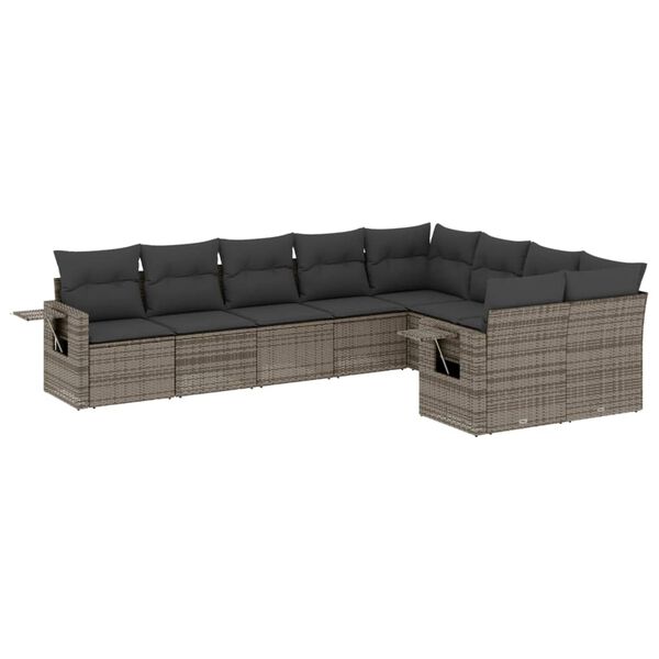 vidaXL 9 Piece Garden Sofa Set with Cushions Grey Poly Rattan