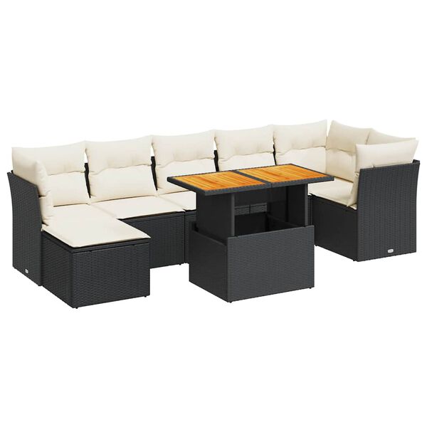 vidaXL 8 Piece Garden Sofa Set with Cushions Black Poly Rattan