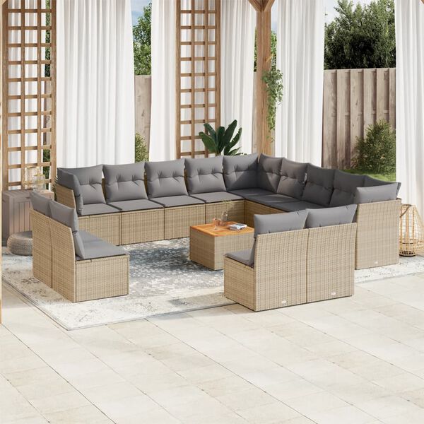 vidaXL 14 Piece Garden Sofa Set with Cushions Beige Poly Rattan