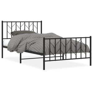 vidaXL Metal Bed Frame without Mattress with Footboard Black 107x203cm