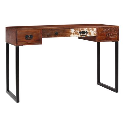 vidaXL Desk Solid Sheesham Wood and Real Leather 117x50x76 cm