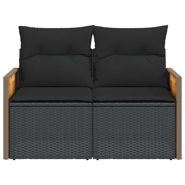 vidaXL Garden Sofa with Cushions 2-Seater Black Poly Rattan