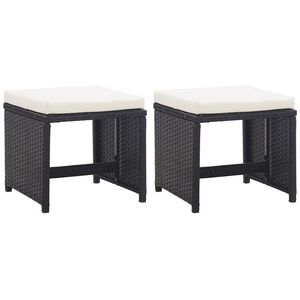 vidaXL Garden Stools 2 pcs with Cushions Poly Rattan Black