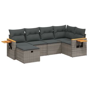 vidaXL 6 Piece Garden Sofa Set with Cushions Grey Poly Rattan