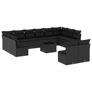 vidaXL 13 Piece Garden Sofa Set with Cushions Black Poly Rattan