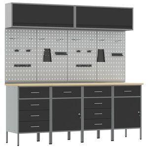vidaXL Work Cabinet Set 10 pcs Black Steel and Engineered Wood