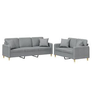 vidaXL 2 Piece Sofa Set with Pillows Light Grey Fabric