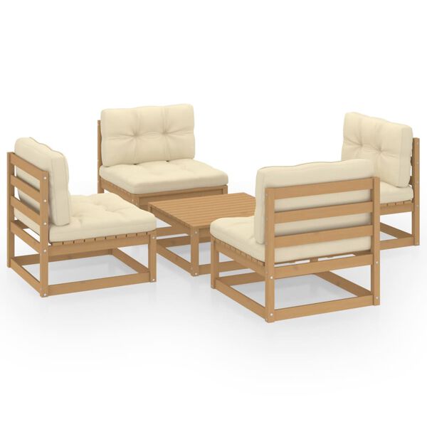 vidaXL 5 Piece Garden Lounge Set with Cushions Solid Pinewood