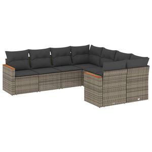 vidaXL 8 Piece Garden Sofa Set with Cushions Grey Poly Rattan