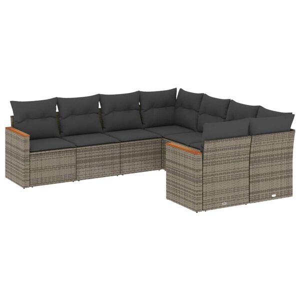 vidaXL 8 Piece Garden Sofa Set with Cushions Grey Poly Rattan