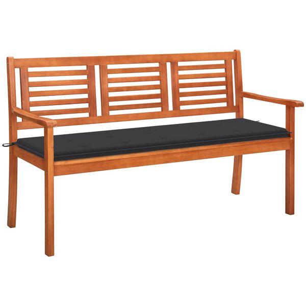 vidaXL 3-Seater Garden Bench with Cushion 150 cm Solid Eucalyptus Wood