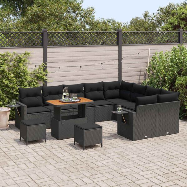 vidaXL Garden Sofa Set Height-Adjustable 12 pcs Black Poly Rattan