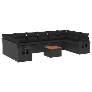 vidaXL 11 Piece Garden Sofa Set with Cushions Black Poly Rattan