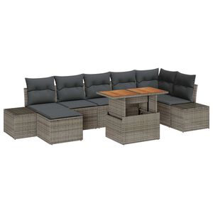 vidaXL Garden Sofa Set with Storage 8 pcs Grey Poly rattan