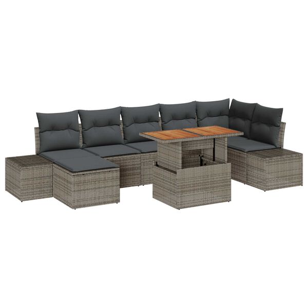 vidaXL Garden Sofa Set with Storage 8 pcs Grey Poly rattan