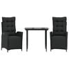 vidaXL 3 Piece Garden Dining Set with Cushions Black Poly Rattan