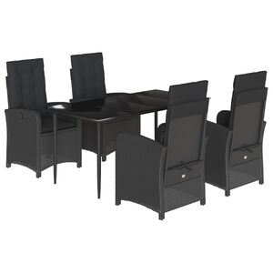 vidaXL 5 Piece Garden Dining Set with Cushions Black Poly Rattan