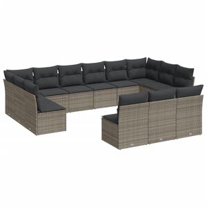 vidaXL 13 Piece Garden Sofa Set with Cushions Grey Poly Rattan
