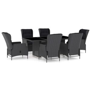 vidaXL 7 Piece Outdoor Dining Set with Cushions Poly Rattan Dark Grey
