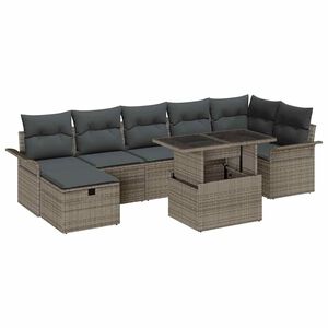 vidaXL Garden Sofa Set with Cushion 8 pcs Grey Poly rattan