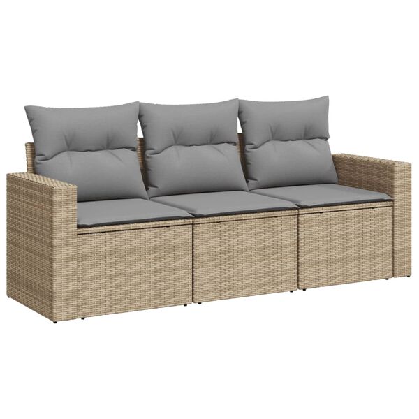 vidaXL 3 Piece Garden Sofa Set with Cushions Beige Poly Rattan
