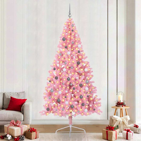 vidaXL Artificial Pre-lit Christmas Tree with 300 LEDs Pink 240 cm PVC