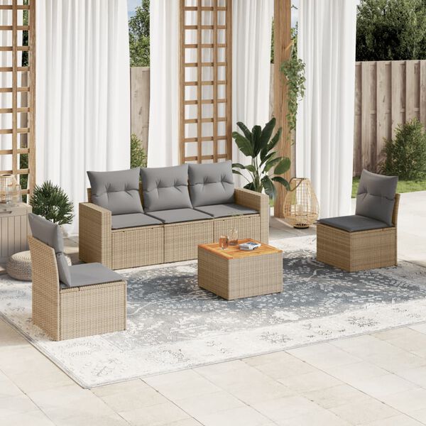 vidaXL 6 Piece Garden Sofa Set with Cushions Mix Beige Poly Rattan