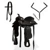 vidaXL Western Saddle. Headstall&Breast Collar Real Leather 12" Black