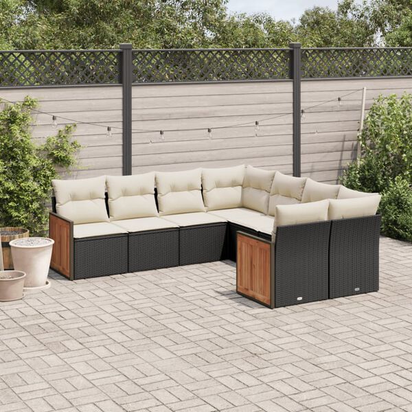 vidaXL 8 Piece Garden Sofa Set with Cushions Black Poly Rattan