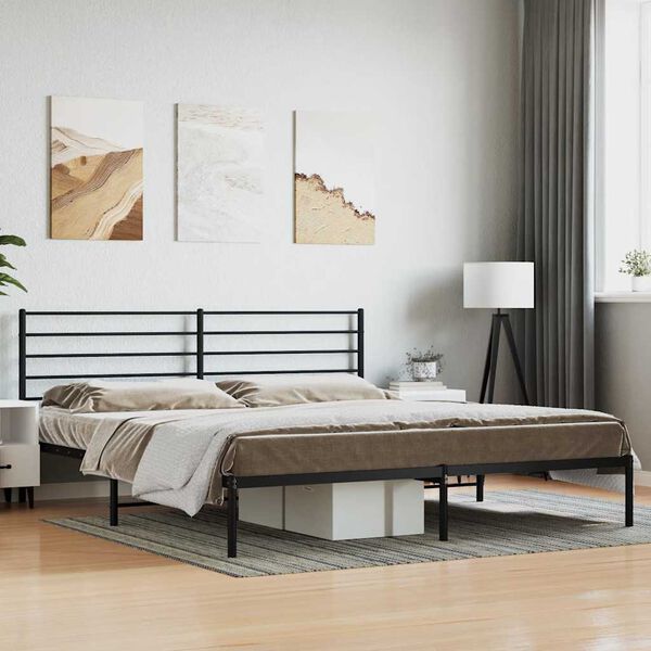 vidaXL Metal Bed Frame without Mattress with Headboard Black 180x200cm