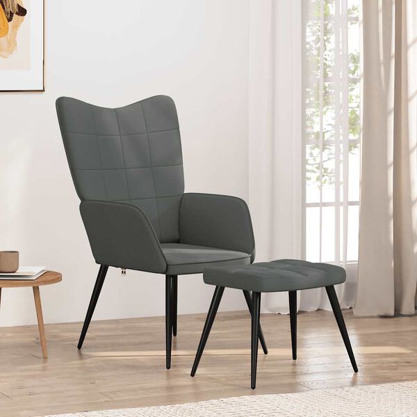 vidaXL Relaxing Chair with a Stool Dark Grey Fabric