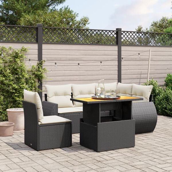 vidaXL 6 Piece Garden Sofa Set with Cushions Black Poly Rattan