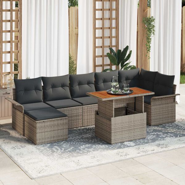 vidaXL Garden Sofa Set with Storage 8 pcs Grey Poly rattan
