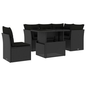 vidaXL 6 Piece Garden Sofa Set with Cushions Black Poly Rattan