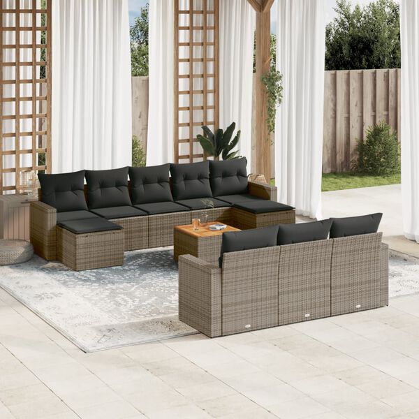 vidaXL 11 Piece Garden Sofa Set with Cushions Grey Poly Rattan