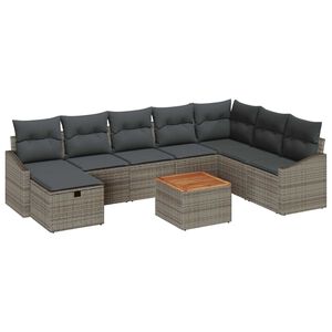 vidaXL Garden Sofa Set with Cushion 9 pcs Grey Poly Rattan