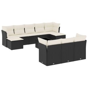 vidaXL 11 Piece Garden Sofa Set with Cushions Black Poly Rattan