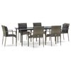 vidaXL 7 Piece Garden Dining Set with Cushions Black and Grey Poly Rattan