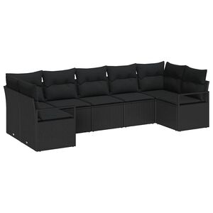 vidaXL Garden Sofa Set with Cushion 7 pcs Black Poly Rattan