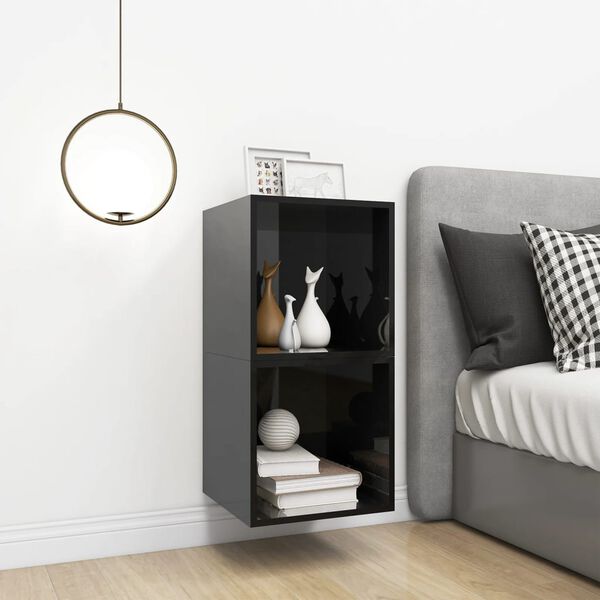 vidaXL Wall Cabinets 2 pcs High Gloss Black 37x37x37 cm Engineered Wood