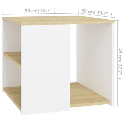 vidaXL Side Table Sonoma Oak and White 50x50x45 cm Engineered Wood