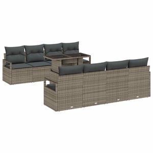 vidaXL Garden Sofa Set with Cushion 9 pcs Grey Poly rattan