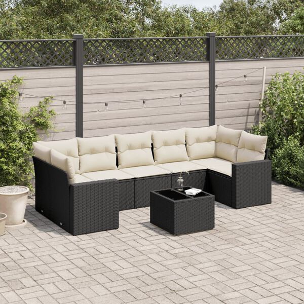 vidaXL 8 Piece Garden Sofa Set with Cushions Black Poly Rattan