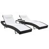 vidaXL Sun Loungers 2 pcs with Table Poly Rattan and Textilene Black
