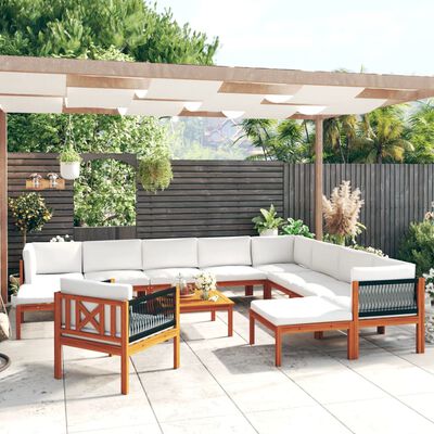 vidaXL 12 Piece Garden Lounge Set with Cushions Cream Solid Acacia Wood