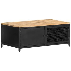 vidaXL Coffee Table | Black, Natural Wood | Solid Mango Wood, Powder-Coated Iron