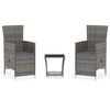 vidaXL 3 Piece Garden Lounge Set with Cushions Poly Rattan Grey