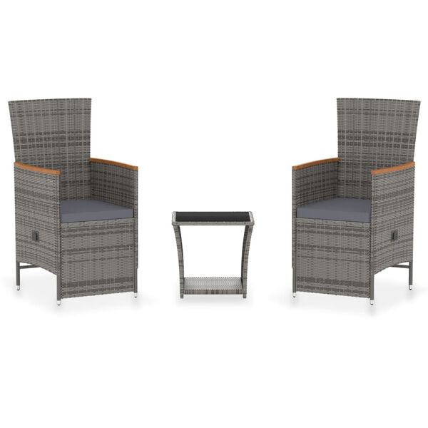 vidaXL 3 Piece Garden Lounge Set with Cushions Poly Rattan Grey