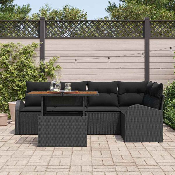 vidaXL Garden Sofa Set with Storage 6 pcs Black Poly rattan