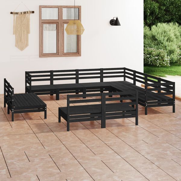 vidaXL 11 Piece Garden Lounge Set Solid Wood Pine Black